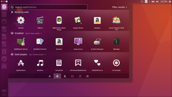down Der Unity Desktop mit geöffnetem Anwendungsstarter
