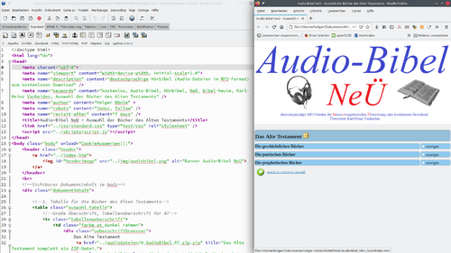 HTML-Code mit Bluefish geöffnet und lokal im Firefox angezeigt